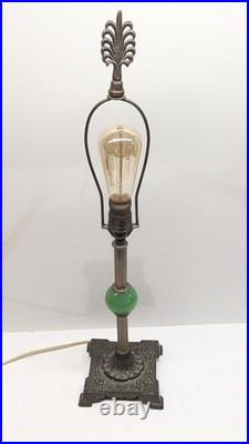 Antique Vtg Jadeite Ball Glass Table Lamp Art Deco Nouveau 1920s Brass