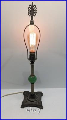 Antique Vtg Jadeite Ball Glass Table Lamp Art Deco Nouveau 1920s Brass