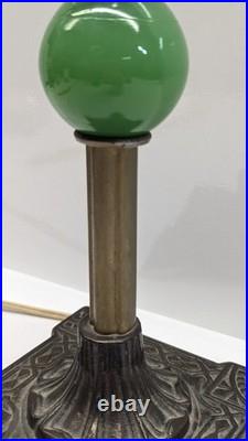 Antique Vtg Jadeite Ball Glass Table Lamp Art Deco Nouveau 1920s Brass