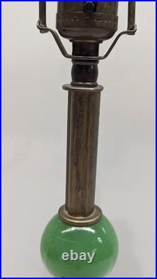 Antique Vtg Jadeite Ball Glass Table Lamp Art Deco Nouveau 1920s Brass