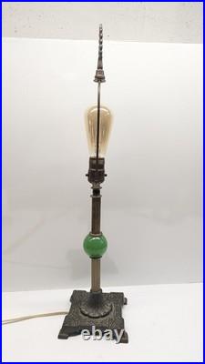 Antique Vtg Jadeite Ball Glass Table Lamp Art Deco Nouveau 1920s Brass