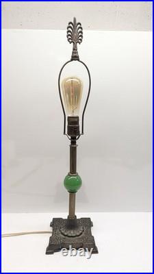 Antique Vtg Jadeite Ball Glass Table Lamp Art Deco Nouveau 1920s Brass