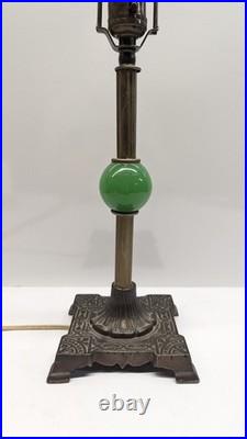 Antique Vtg Jadeite Ball Glass Table Lamp Art Deco Nouveau 1920s Brass