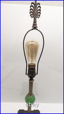 Antique Vtg Jadeite Ball Glass Table Lamp Art Deco Nouveau 1920s Brass