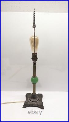 Antique Vtg Jadeite Ball Glass Table Lamp Art Deco Nouveau 1920s Brass