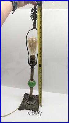 Antique Vtg Jadeite Ball Glass Table Lamp Art Deco Nouveau 1920s Brass