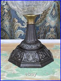 Antique Vtg Sandwich Glass Oil Lamp Victorian Art Deco Nouveau Kerosene Paraffin