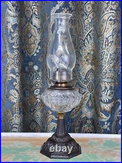 Antique Vtg Sandwich Glass Oil Lamp Victorian Art Deco Nouveau Kerosene Paraffin