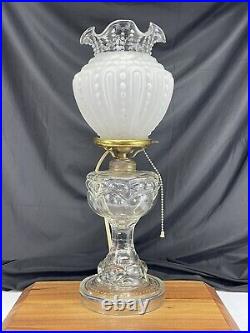 Antique Vtg Victorian Art Deco Electrified Glass Oil Lamp Farmhouse Chic Boho