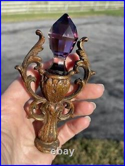 Antique Vtg Victorian Art Deco Lamp Finial Faceted Amethyst Cut Glass LARGE 4.5 Antique Vtg Victorian Art Deco Lamp Finial Faceted Amethyst Cut Glass LARGE 4.5