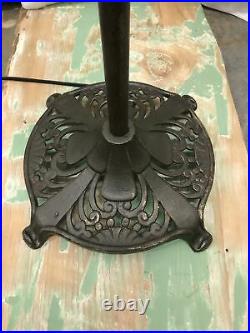 Antique Vtg Victorian Floor Bridge Lamp Arts & Crafts Deco Seahorse, Glass Shade
