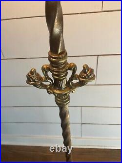 Antique W. Stone Gilded 20's Deco Victorian Iron Floor Lamp Dual Sockets 65