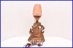 Antique Woman Nude Figural Table Lamp Art Deco 16 Light Sky Scraper Shade VTG