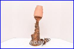 Antique Woman Nude Figural Table Lamp Art Deco 16 Light Sky Scraper Shade VTG