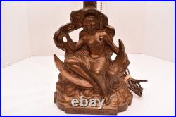 Antique Woman Nude Figural Table Lamp Art Deco 16 Light Sky Scraper Shade VTG
