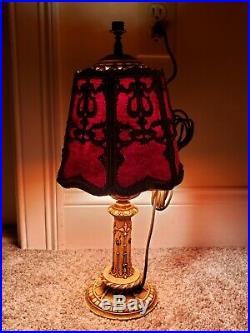 Antique Working 1920's Art Deco Nouveau Painted Cast Metal Boudoir Table Lamp