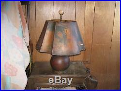 Antique art and craft copper lamp with art nouveau art deco shade by Toybold