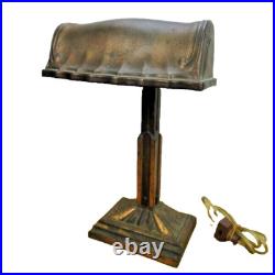 Antique art deco RICHLITE 397 desk bankers lamp skyscraper base, clamshell shade