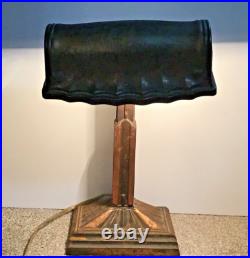 Antique art deco RICHLITE 397 desk bankers lamp skyscraper base, clamshell shade