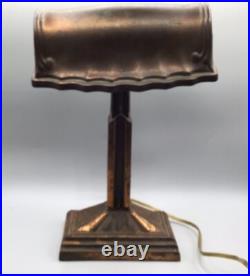 Antique art deco RICHLITE 397 desk bankers lamp skyscraper base, clamshell shade