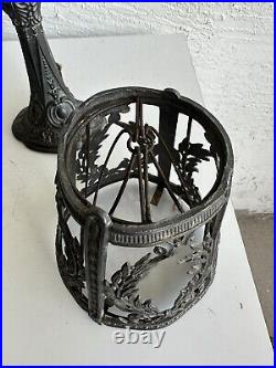Antique art nouveau deco pewter Boudoir table lamp pair with shades clip on
