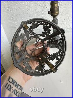 Antique art nouveau deco pewter Boudoir table lamp pair with shades clip on