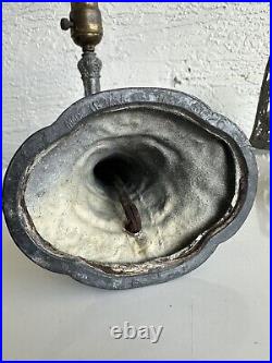 Antique art nouveau deco pewter Boudoir table lamp pair with shades clip on