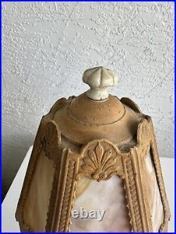Antique art nouveau deco slag glass Boudoir table lamp