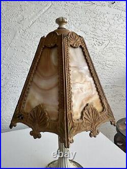 Antique art nouveau deco slag glass Boudoir table lamp
