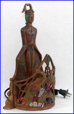 Antique c1920's Art Deco A. W. Reiser Lamp Light Egyptian Nude Woman Frankart Era