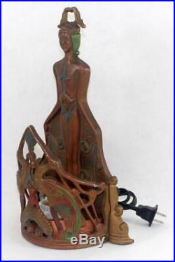 Antique c1920's Art Deco A. W. Reiser Lamp Light Egyptian Nude Woman Frankart Era