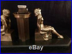 Antique c1930 French Art Deco Bronze Nude Lady Sculpture LampLightSigned JANLE