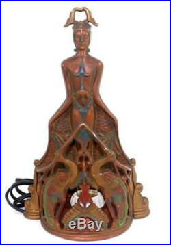 Antique c. 1920 Art Deco A. W. Reiser Lamp Light Egyptian Nude Woman Frankart Era