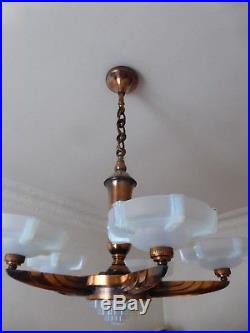 Antique french chandelier lamp EZAN PETITOT art deco nouveau shades opalescent