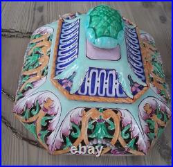 Antique openwork ceramic hanging chandelier lamp Art Deco Italy Italy