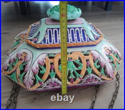 Antique openwork ceramic hanging chandelier lamp Art Deco Italy Italy