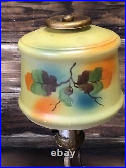 Antq Cast Iron Art Deco Green Reverse Painted Boudoir Table Lamp