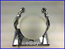 Art Deco 1920's Figural Two Nudes Holding Bowl Chrome Lamp
