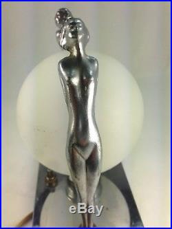 Art Deco 1920's Figural Two Nudes Holding Bowl Chrome Lamp