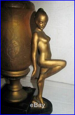 Art Deco 1930's Lamp Double Women Nudes Glass Shade Frankart Era