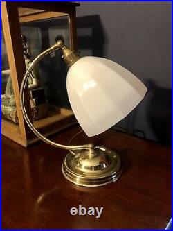 Art Deco 1930s Style Swan Neck Table Lamp Patina brass & Original Glass Shade