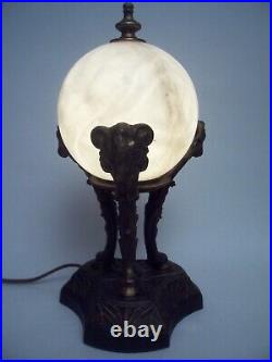 Art Deco Alabaster Rams Head Le Verrier Style Lamp Natural Veining Cord 11