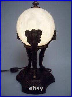 Art Deco Alabaster Rams Head Le Verrier Style Lamp Natural Veining Cord 11