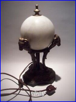 Art Deco Alabaster Rams Head Le Verrier Style Lamp Natural Veining Cord 11