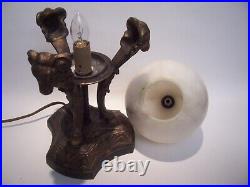 Art Deco Alabaster Rams Head Le Verrier Style Lamp Natural Veining Cord 11