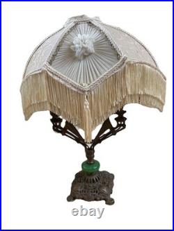 Art Deco Antique Boudoir Or Parlor Lamp 2-Bulb Light with Jadeite Glass Accent