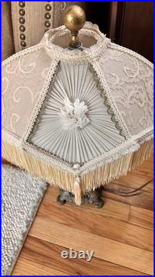 Art Deco Antique Boudoir Or Parlor Lamp 2-Bulb Light with Jadeite Glass Accent