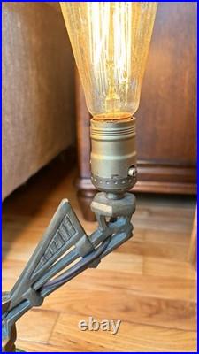 Art Deco Antique Boudoir Or Parlor Lamp 2-Bulb Light with Jadeite Glass Accent