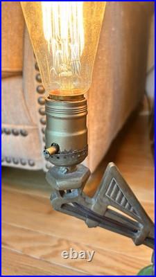 Art Deco Antique Boudoir Or Parlor Lamp 2-Bulb Light with Jadeite Glass Accent Art Deco Antique Boudoir Or Parlor Lamp 2-Bulb Light with Jadeite Glass Accent