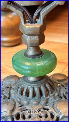 Art Deco Antique Boudoir Or Parlor Lamp 2-Bulb Light with Jadeite Glass Accent